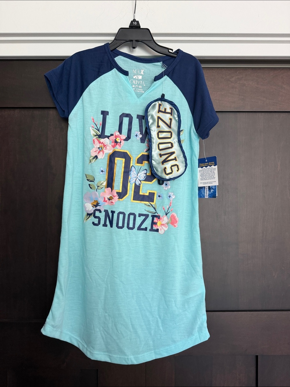 Girls' Light Blue & Navy 'Snooze 02' Nightgown with Eye Mask